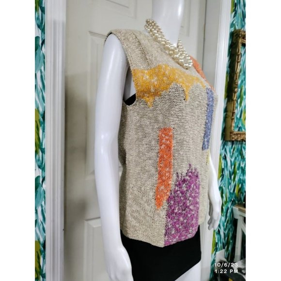 r.g. Arnold Vintage 80's Linen Blend Crochet Tank Top Colorblock Women Medium - Picture 4 of 9
